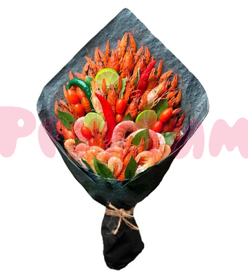 Мужской букет с раками, креветками и лаймом