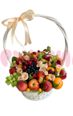 Фруктовая корзина с черешней и розами
