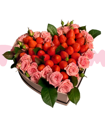 Фруктовый набор Сердечко с клубникой и розами